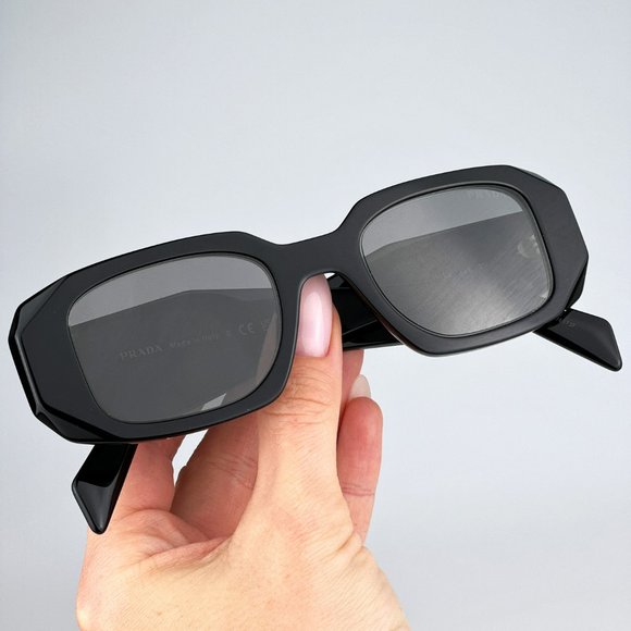 Prada PR17WS 1AB07Z Sunglasses Shiny Black Mirror Rectangle Unisex - Picture 5 of 14